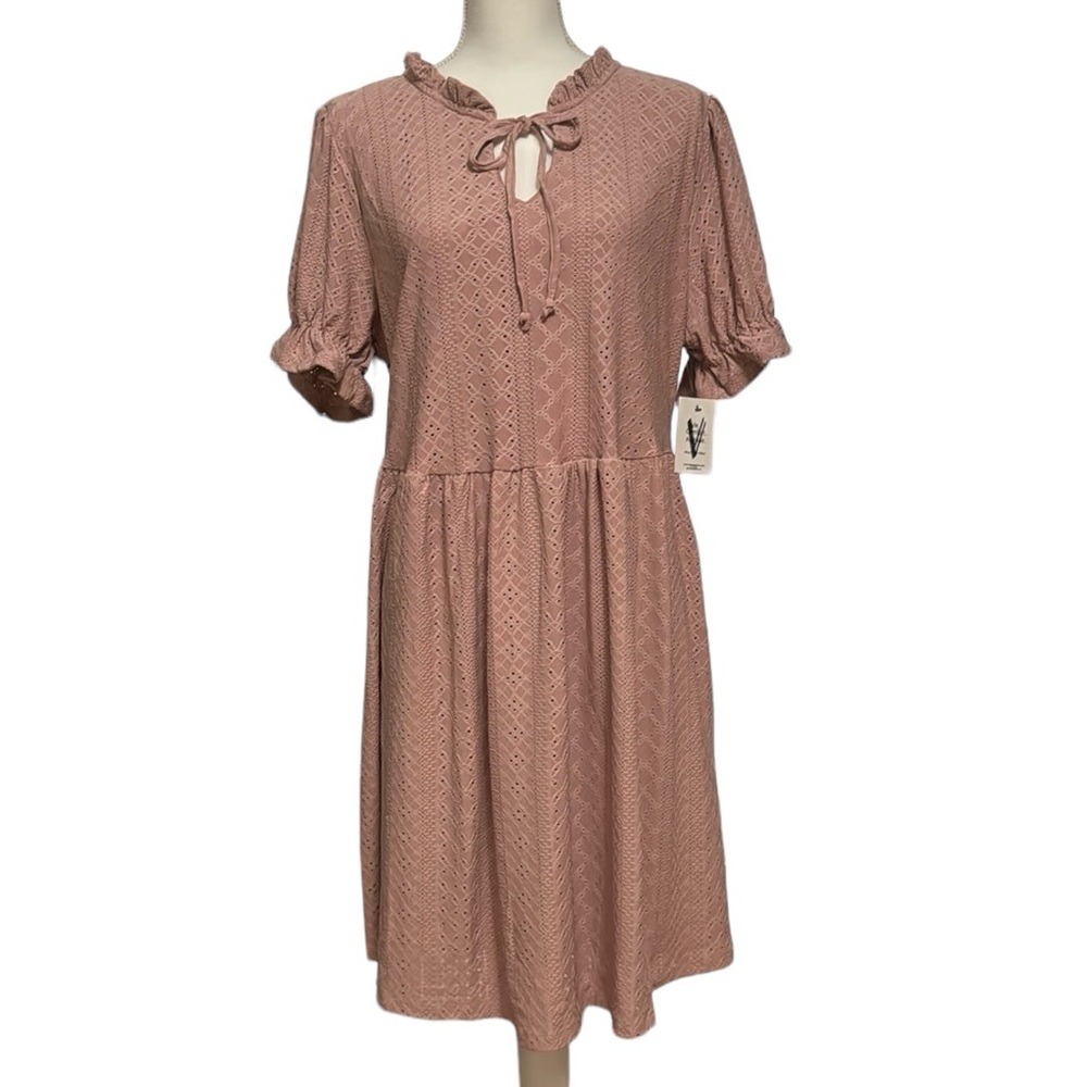 Vibe Eyelet Boho Dress Ruffled Sleeves Tie Front Knee Length Fully Lined NWT 2x